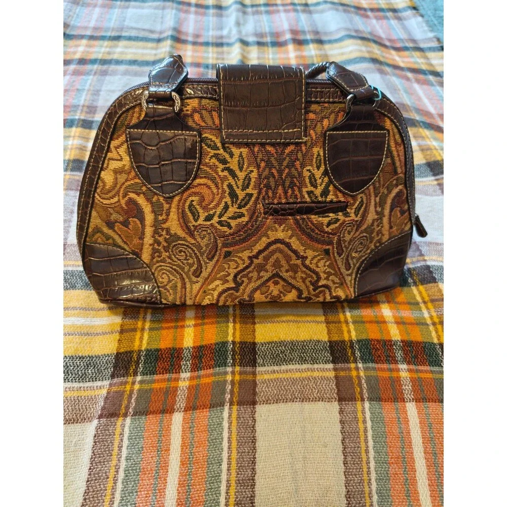 Rosetti Paisley Tapestry Shoulder Bag With Embossed Trim And Braided Straps. EUC